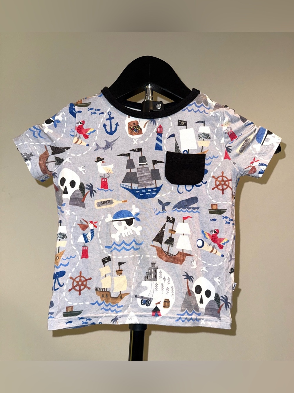 Little Sleepies “Pirate Map” kids bamboo pocket tee, size 18-24 mos